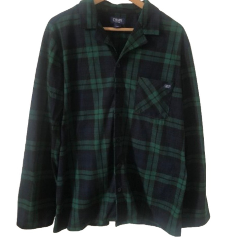 Vintage Chaps Green and Navy Plaid Pyjama Top Large